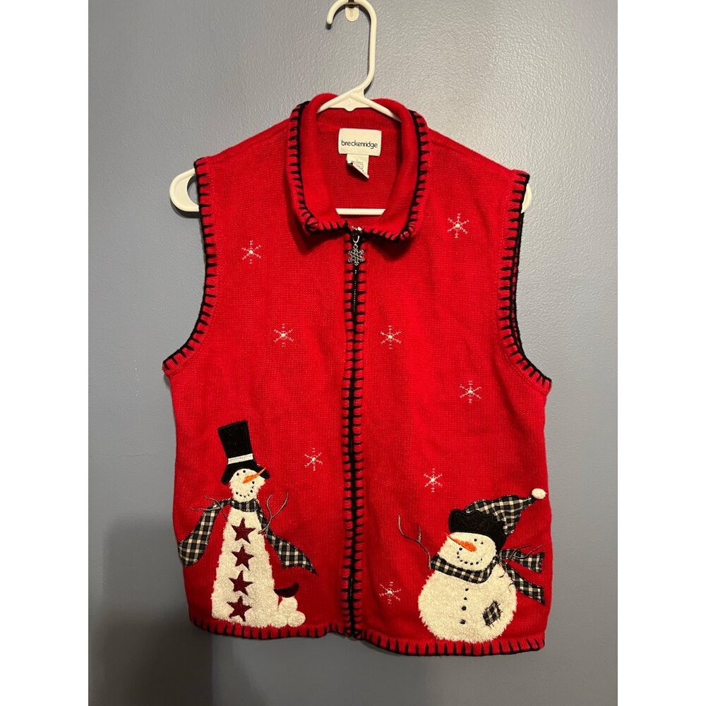 Breckenridge Vintage Woman’s Christmas Zip Up Sweater Vest Size‎ Large, Snowman